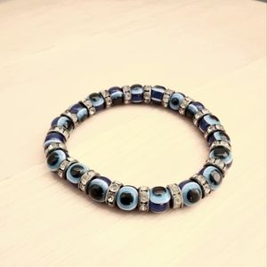 Blue Evil-Eye Bead and Rhinestone Bracelet